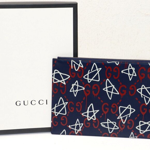 Gucci New 445597 Ghost Gg Stars Big Pouch Multicolor Leather Clutch - Picture 8 of 12
